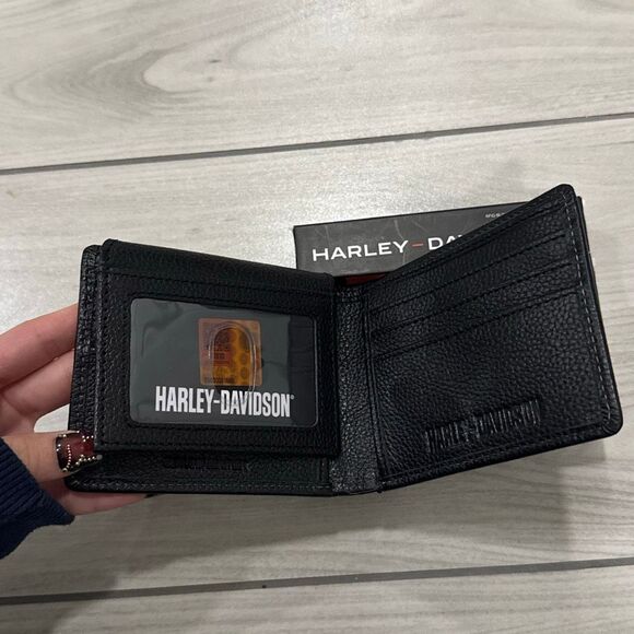 Harley Davidson Motorcycles  Men’s Black Genuine Leather Wallet New In Gift Box - Picture 3 of 6